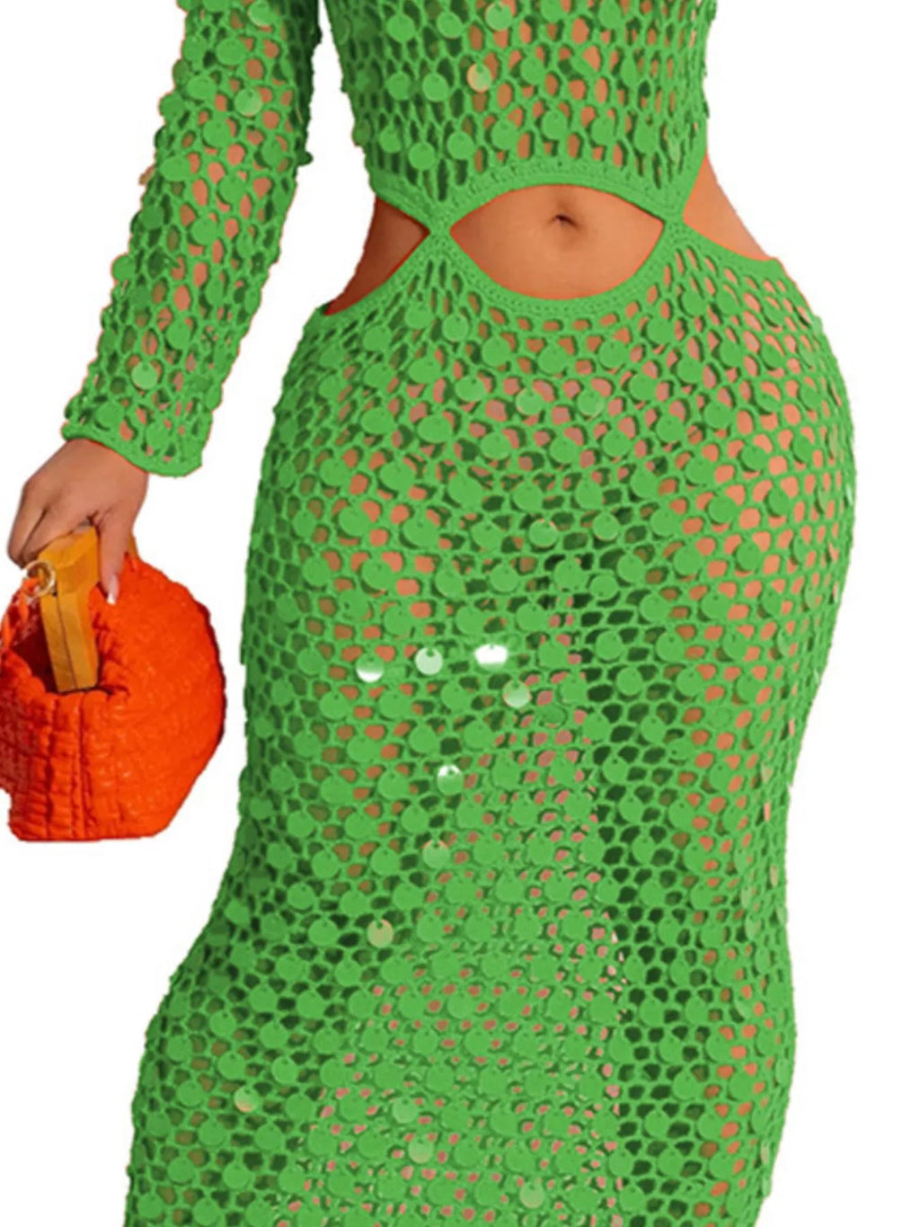 Shopimist sequin mesh cutout maxi dress featuring shimmering sequins, mesh fabric, and stylish cutout design for elegant evening wear.