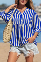 Shopimist stripe balloon sleeve loose button-up shirt with a relaxed fit and stylish design, shown in the product image.