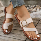 Shopimist Toe Loop Buckle Sandals featuring stylish straps and a comfortable flat sole, perfect for casual summer wear.