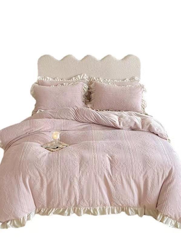 Set of four plush coral fleece bed sets by Plush Fashion Hub featuring warm, 3D printed coral designs for cozy comfort.
