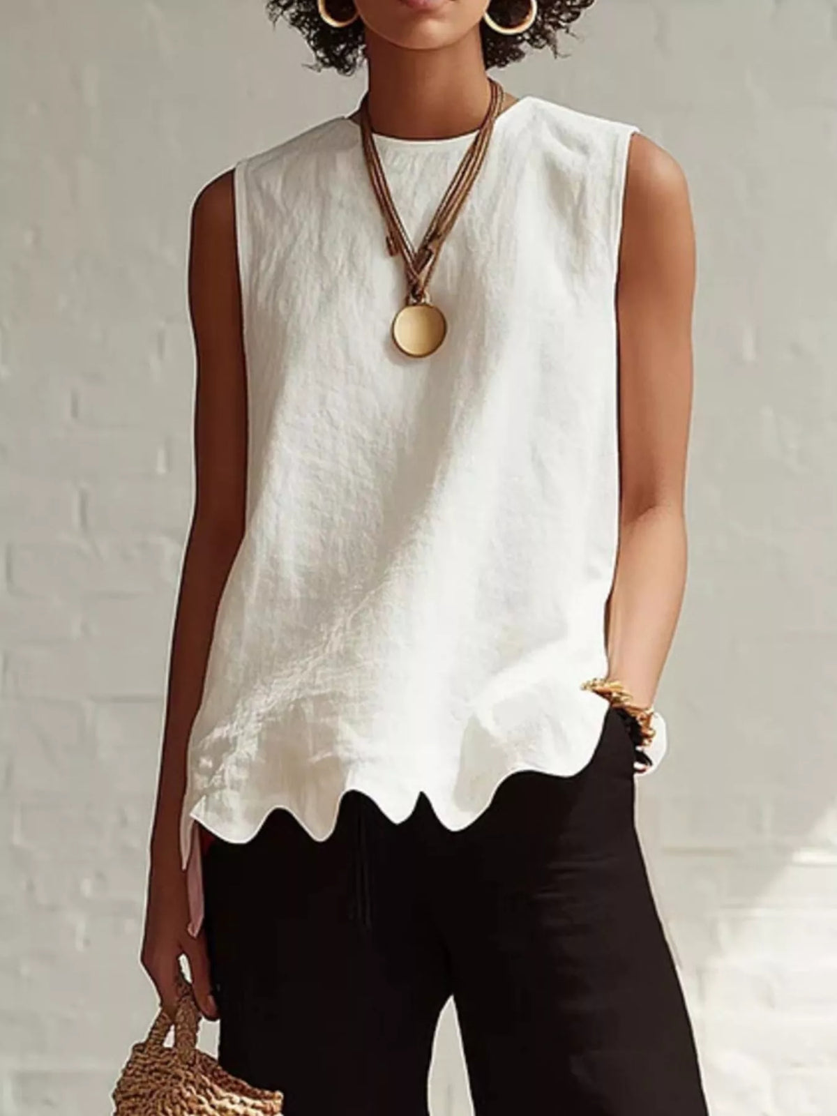 Plus size scalloped hem sleeveless tank top by Plush Fashion Hub, featuring a stylish design and comfortable fit.