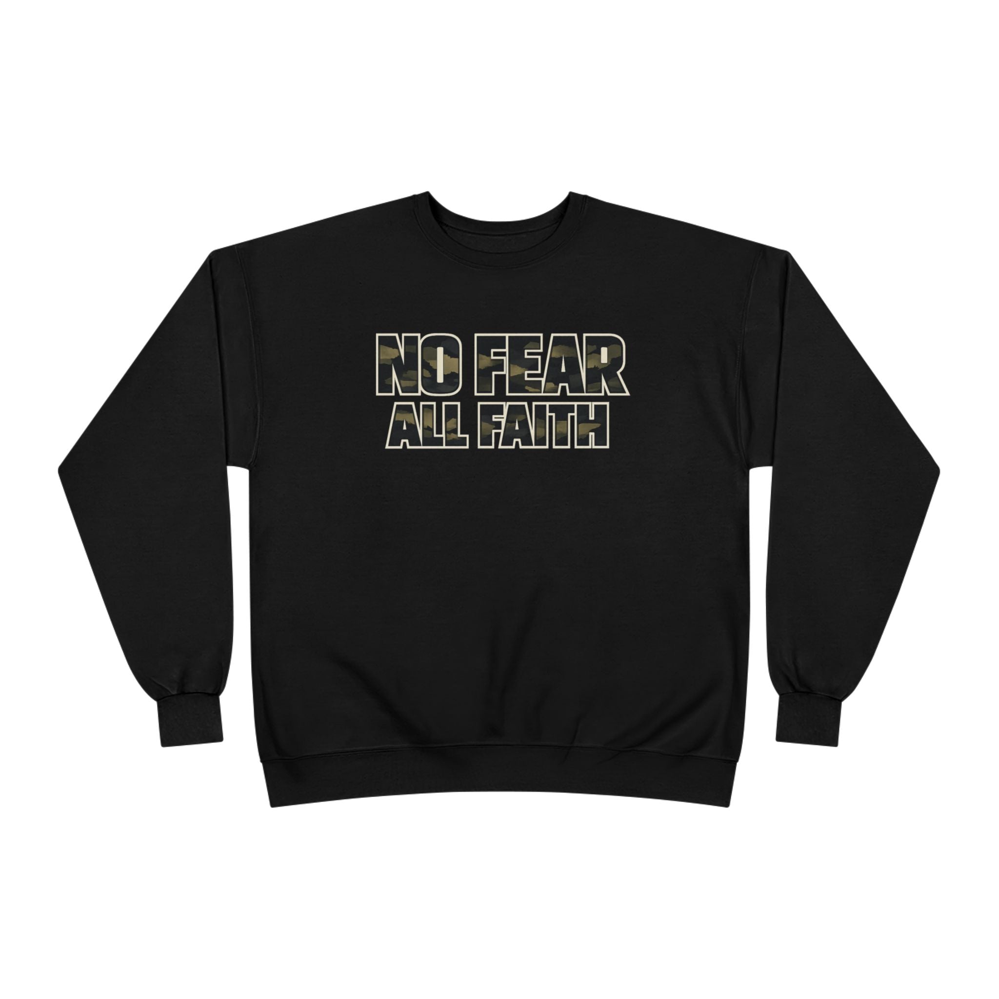 Wear Your Worship No Fear All Faith Crewneck sweatshirt featuring 2 Timothy 1:7 inspirational quote in stylish apparel.