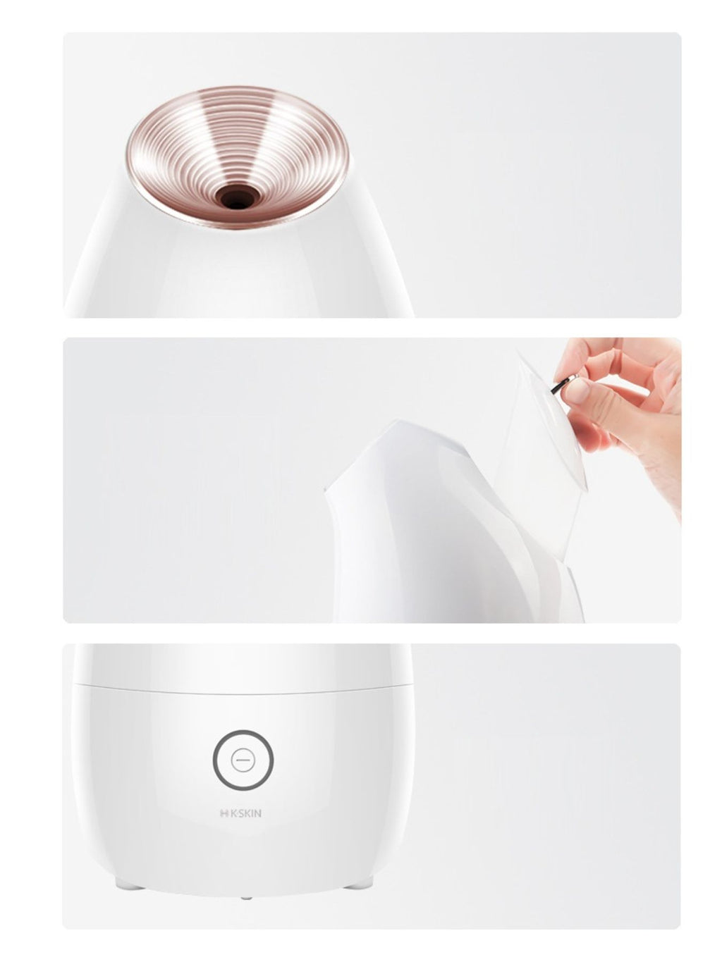 Professional automatic facial steamer by Trendsi for deep pore cleansing and skin hydration, shown emitting steam in a beauty health setting.