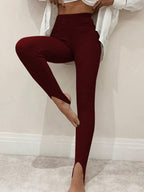 Ribbed mid waist leggings by Shopimist, showing close-up of textured fabric and comfortable fit in a neutral color.