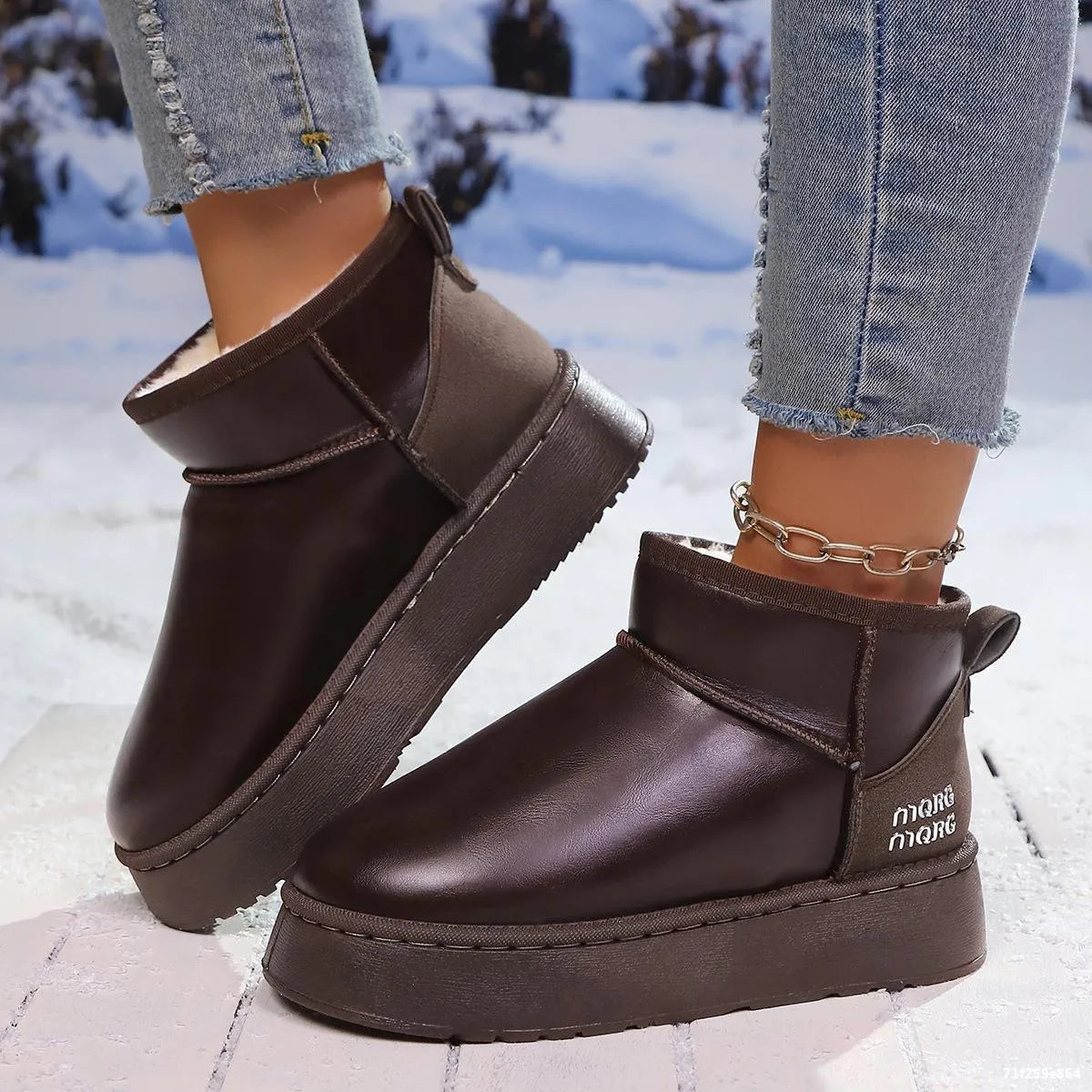 Trendsi faux-fur platform ankle boots with chunky heels and stylish design, perfect for winter fashion.