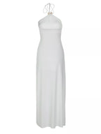 Backless Ruched Halter Neck Maxi Dress
