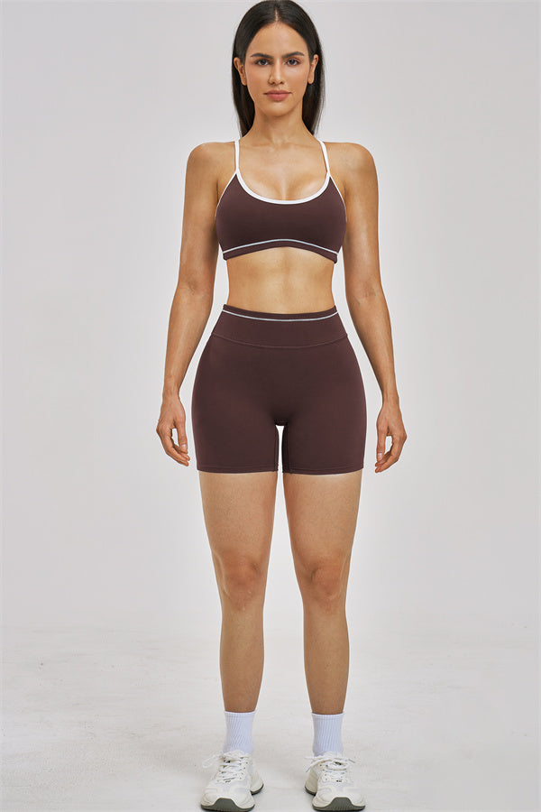 Fitglutes Activewear sports bra and shorts 2-piece set, designed for workout and gym activities, featuring comfortable, stretchy fabric.