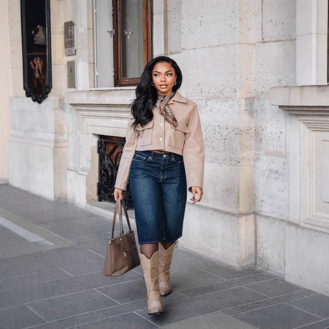 Distressed vintage wash denim cropped jeans by Plush Fashion Hub, featuring a relaxed fit and frayed hem detail.