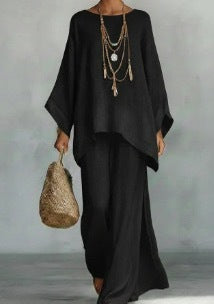 Loose Bat Sleeve Top Wide Leg Pants Set for Women