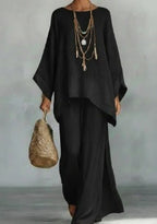 Loose Bat Sleeve Top Wide Leg Pants Set for Women
