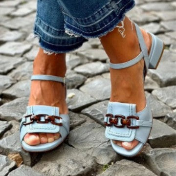 Women's suede open toe buckle strap square heel sandals by Plush Fashion Hub, featuring stylish design and comfortable footwear.
