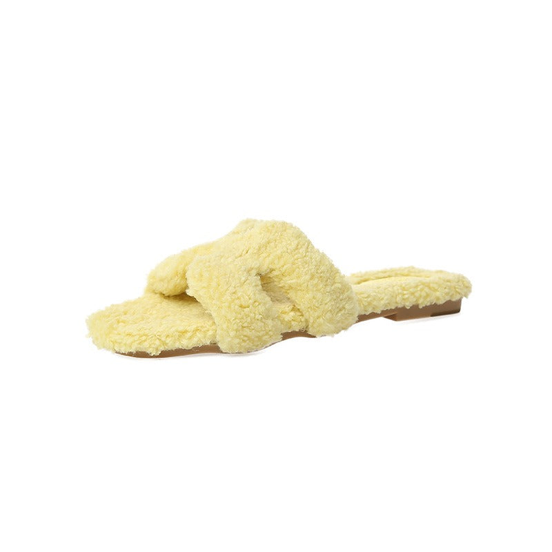 Rainbow lamb fur suede slide sandals by eprolo featuring colorful fur accents and comfortable slip-on design.