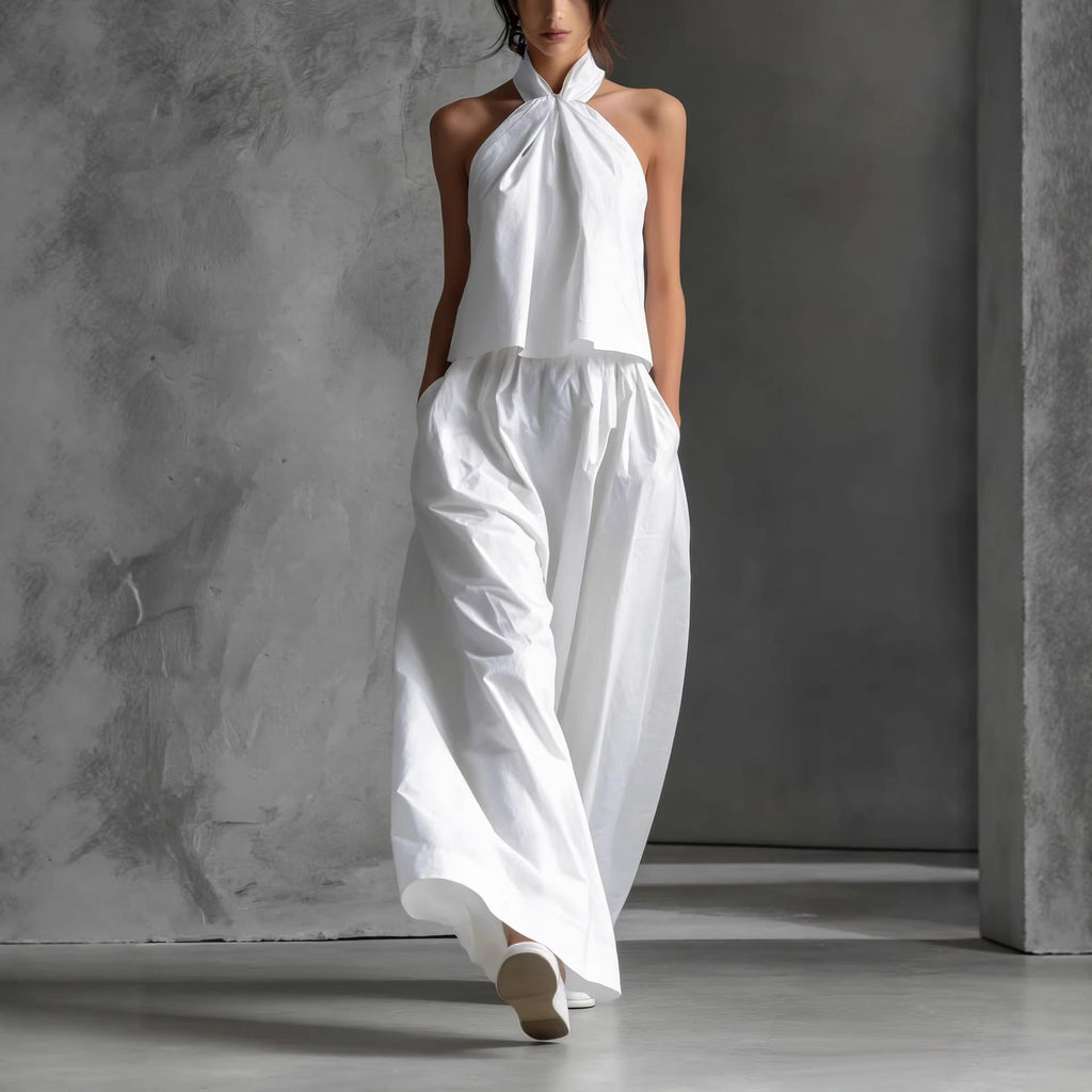 Women's loose sleeveless top and high-waist wide-leg pants set in four colors, casualwear by Plush Fashion Hub.