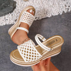 Open toe wedge sandals by Shopimist featuring a stylish design with a comfortable platform and ankle straps.