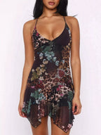 Sheer floral print sleeveless asymmetrical mini dress from Shopimist, featuring a feminine design with a flowy, lightweight fabric.