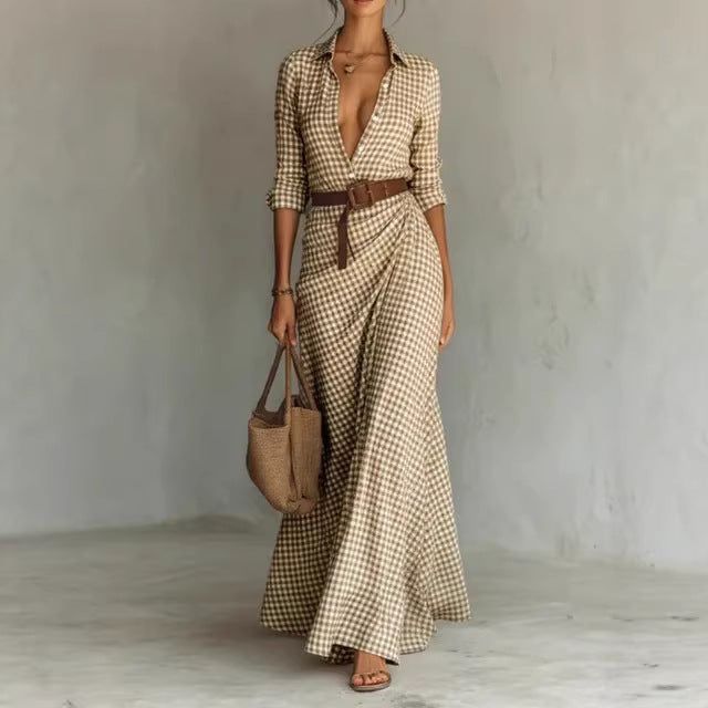 Women's belted irregular pleated dress by Plush Fashion Hub, featuring a stylish flowy design and waist belt detail.