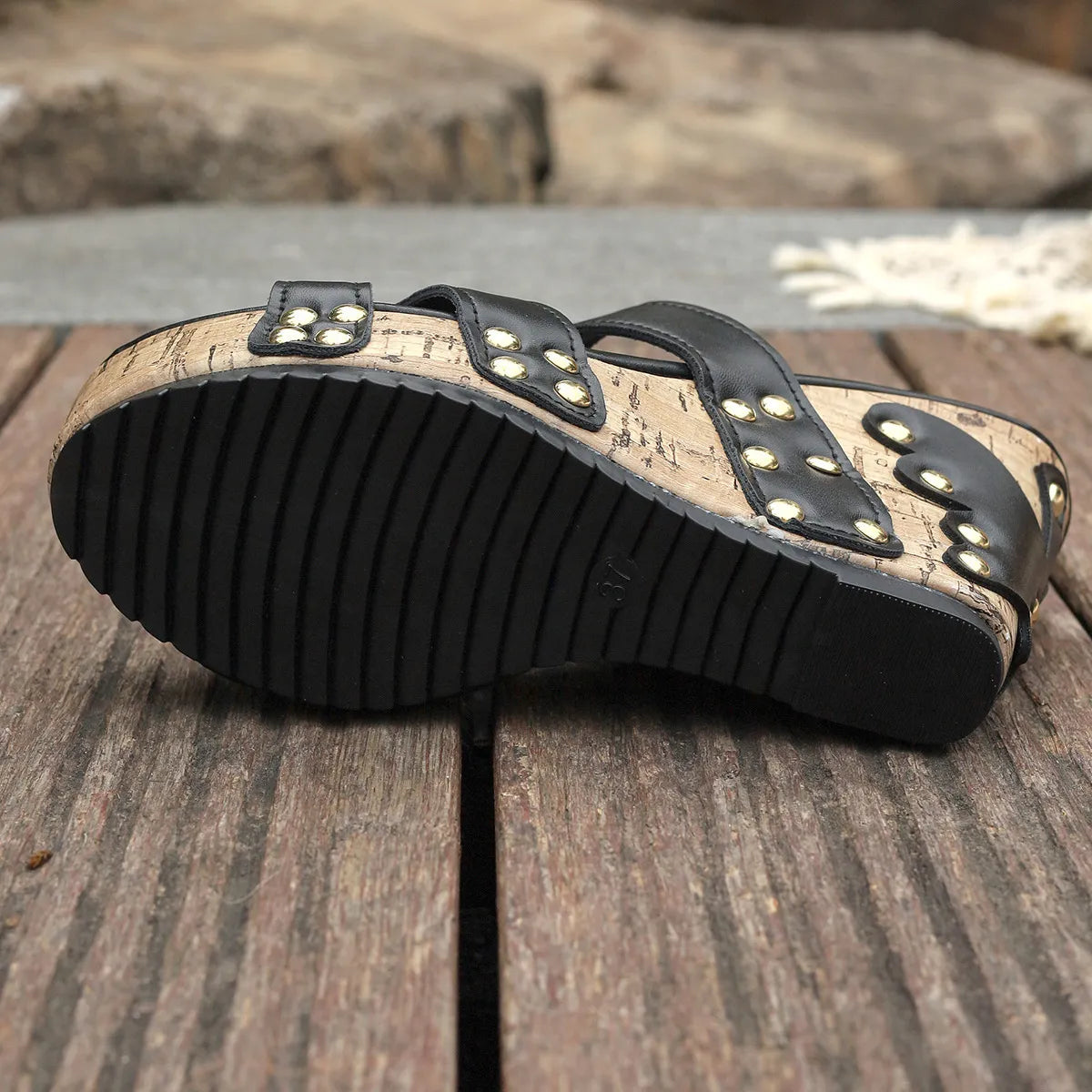 Open toe wedge sandals by Shopimist featuring a stylish design with a comfortable heel and ankle strap, perfect for summer wear.