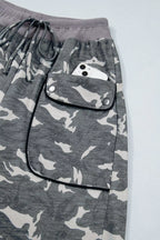 Multicolour Drawstring Contrast Waistband Camouflage Cargo Barrel Pants