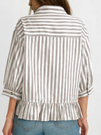 Women's striped button-down blouse with ruffled hem, lightweight viscose fabric, featuring a stylish pattern and casual fit.
