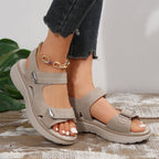 Women's adjustable Velcro open toe flat sandals by Trendsi, comfortable walking shoes with supportive straps and cushioned soles.