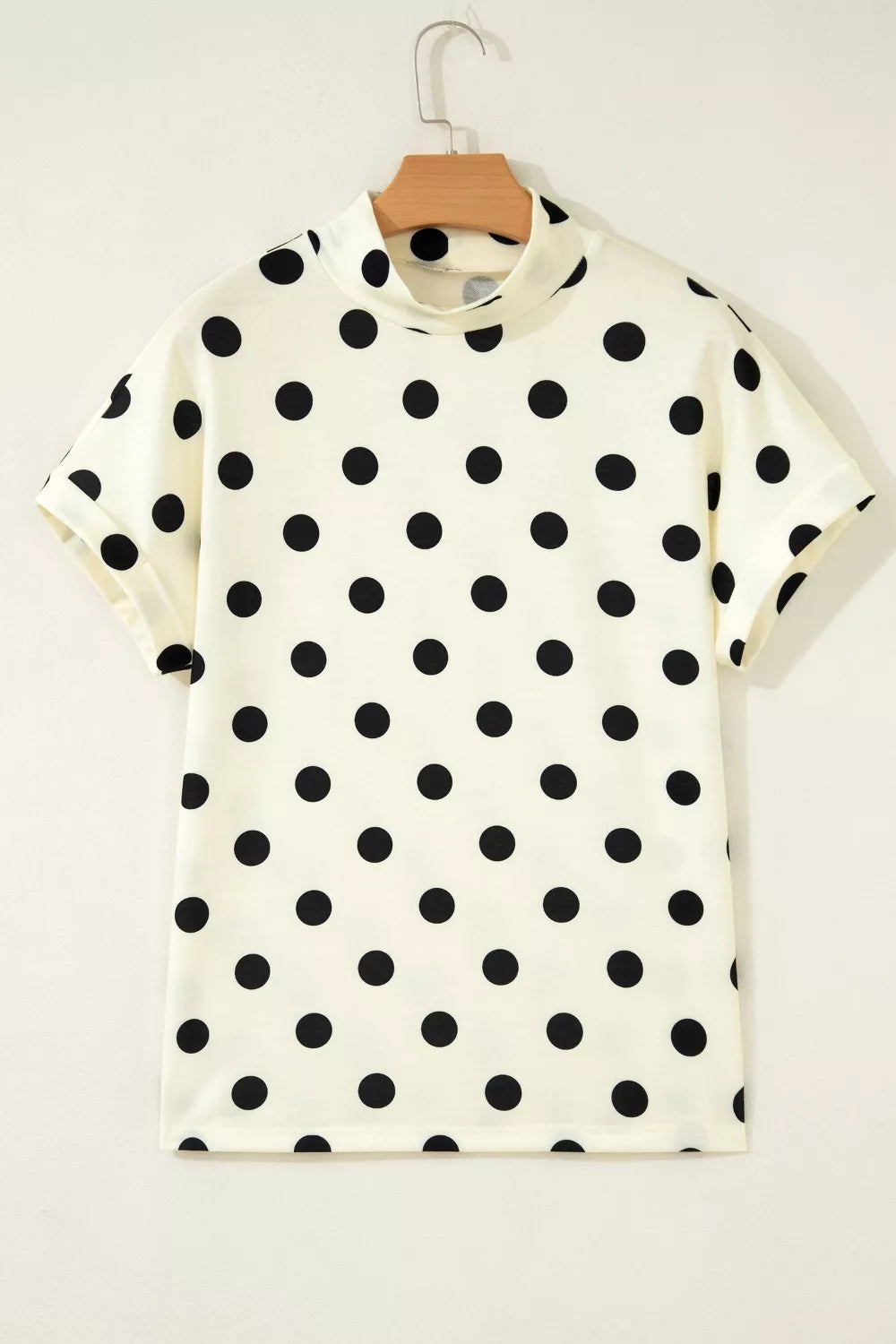 Polka dot print high neck dolman top in soft fabric from Plush Fashion Hub, featuring a relaxed fit and stylish design.
