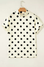 Polka dot print high neck dolman top in soft fabric from Plush Fashion Hub, featuring a relaxed fit and stylish design.