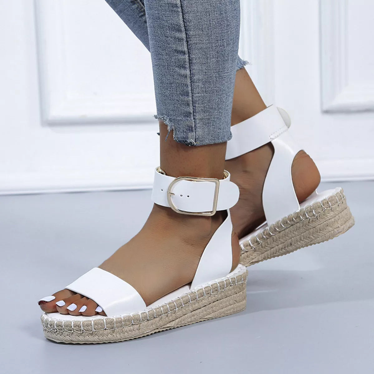 Open toe openwork sandals by Plush Fashion Hub featuring stylish cutout design and comfortable flat soles.