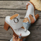 Shopimist toe loop block heels sandals with open toe design and chunky heel, perfect for casual and dressy summer wear.