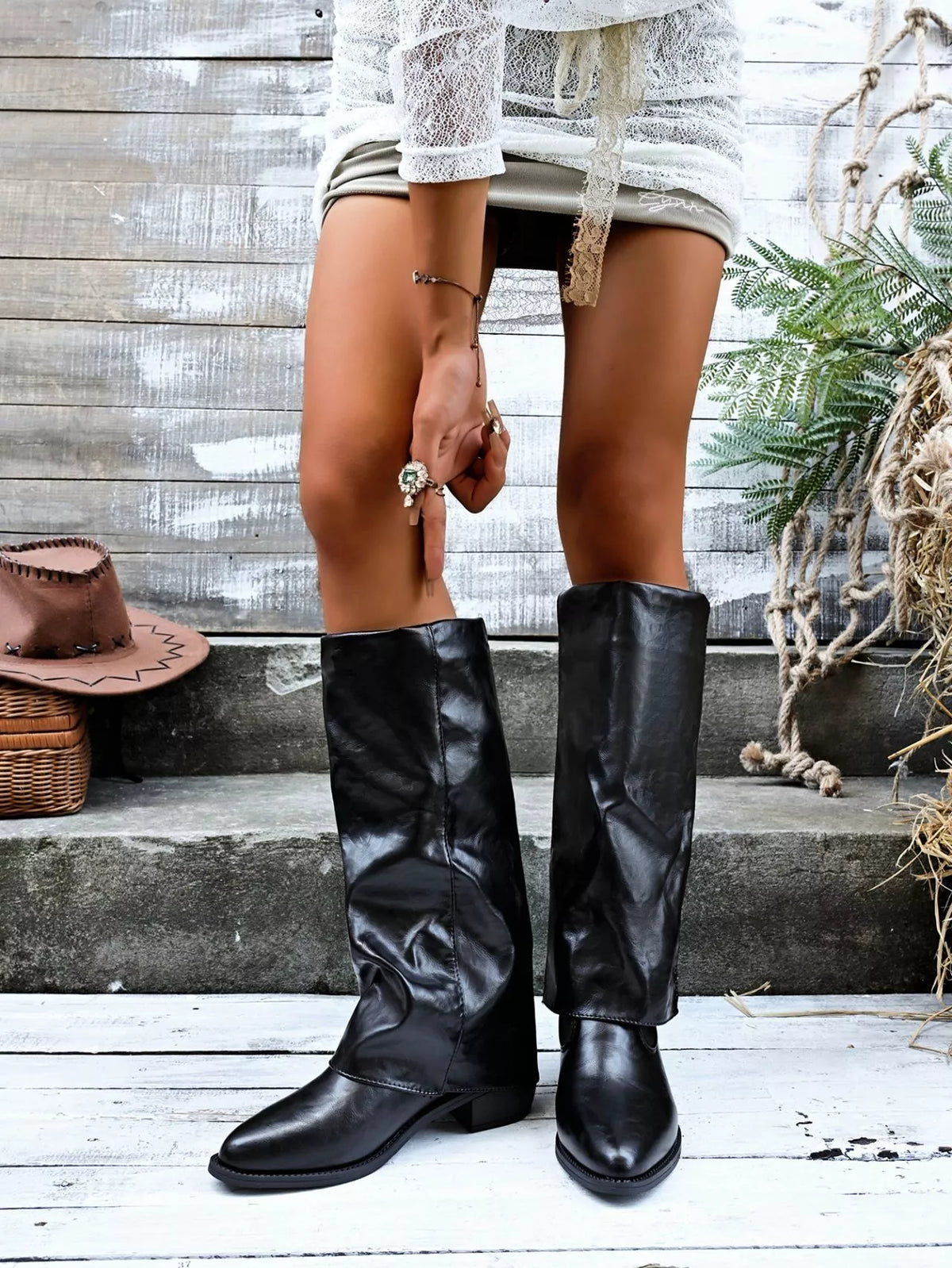 Point toe block heels boots from Trendsi, stylish footwear with a sleek design and sturdy block heel for a trendy look.