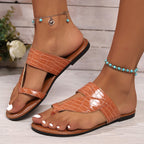 Crocodile-embossed thong sandals by Shopimist featuring stylish straps and flat sole, perfect for casual summer wear.