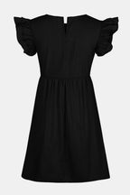 VYSN full size denim dress with ruffled round neck and cap sleeves, casual fashion clothing for women.