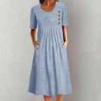 FitiqueFit button-down swing maxi dress with short sleeves, pockets, and a pullover design, perfect for casual or summer wear.