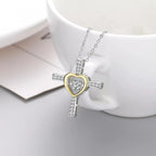 925 Sterling Silver Heart Cross Necklace with pendant featuring a heart and cross design, jewelry piece from Shopimist.