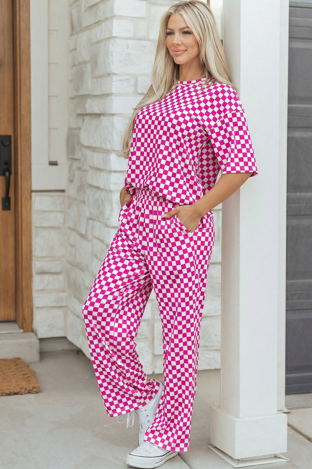 Threaded Pear Elisa print half sleeve lounge set in soft fabric, featuring a relaxed fit and stylish design for comfortable loungewear.