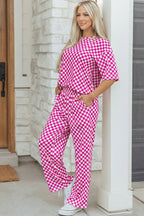 Threaded Pear Elisa print half sleeve lounge set in soft fabric, featuring a relaxed fit and stylish design for comfortable loungewear.