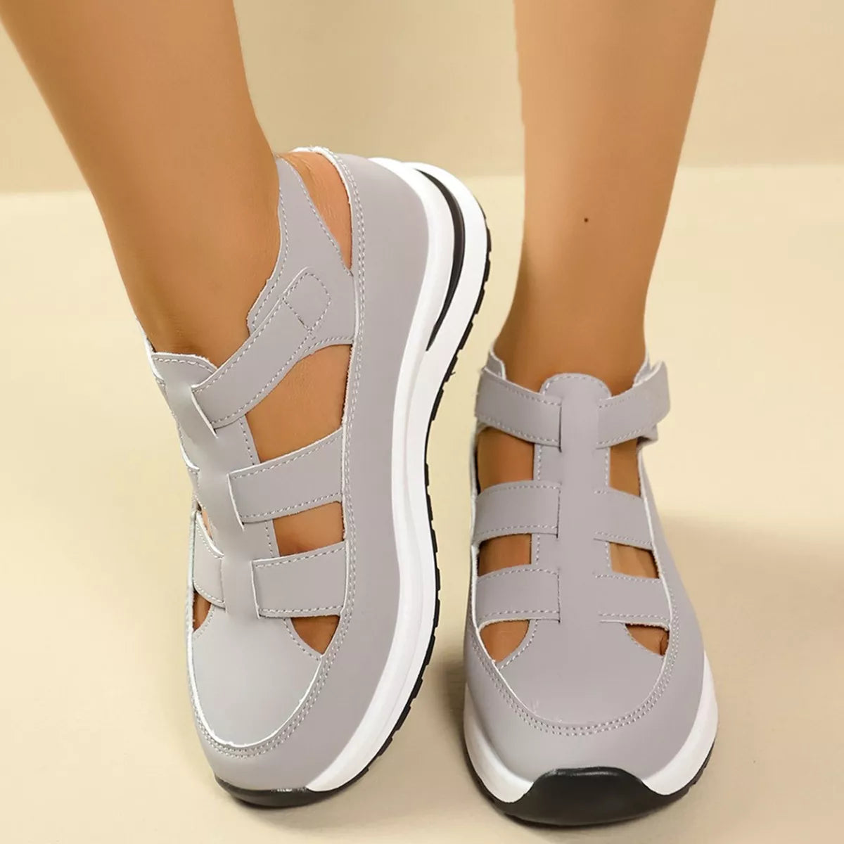 Shopimist cutout round toe platform sandals with open heel and stylish design, featuring a chunky sole and modern look.