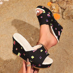 Shopimist open toe wedge sandals featuring a stylish design with a cork heel and comfortable straps, perfect for summer wear.