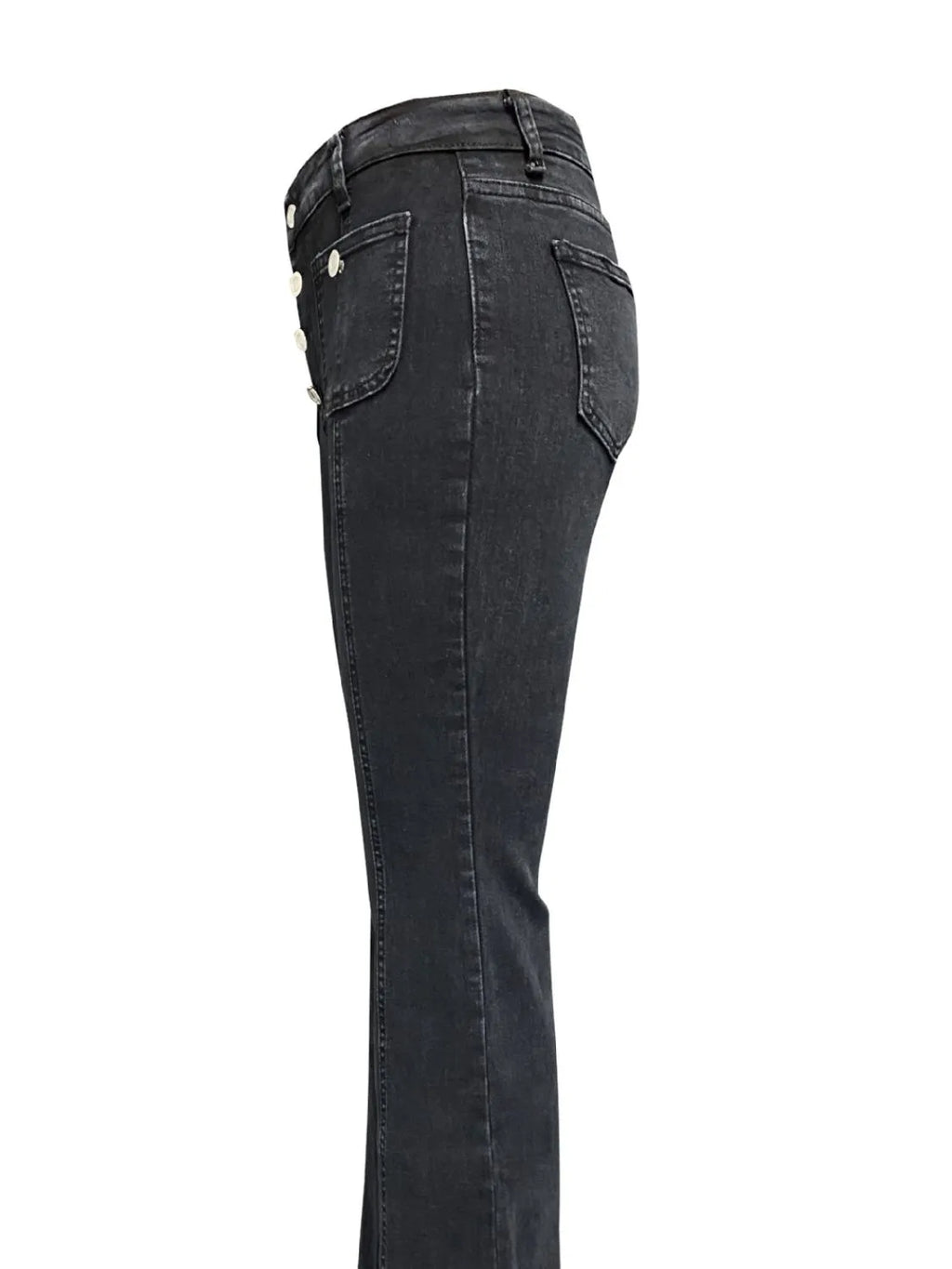 Plush Fashion Shop denim flare jeans with front and back pockets, stylish and comfortable for casual wear.