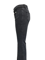 Plush Fashion Shop denim flare jeans with front and back pockets, stylish and comfortable for casual wear.