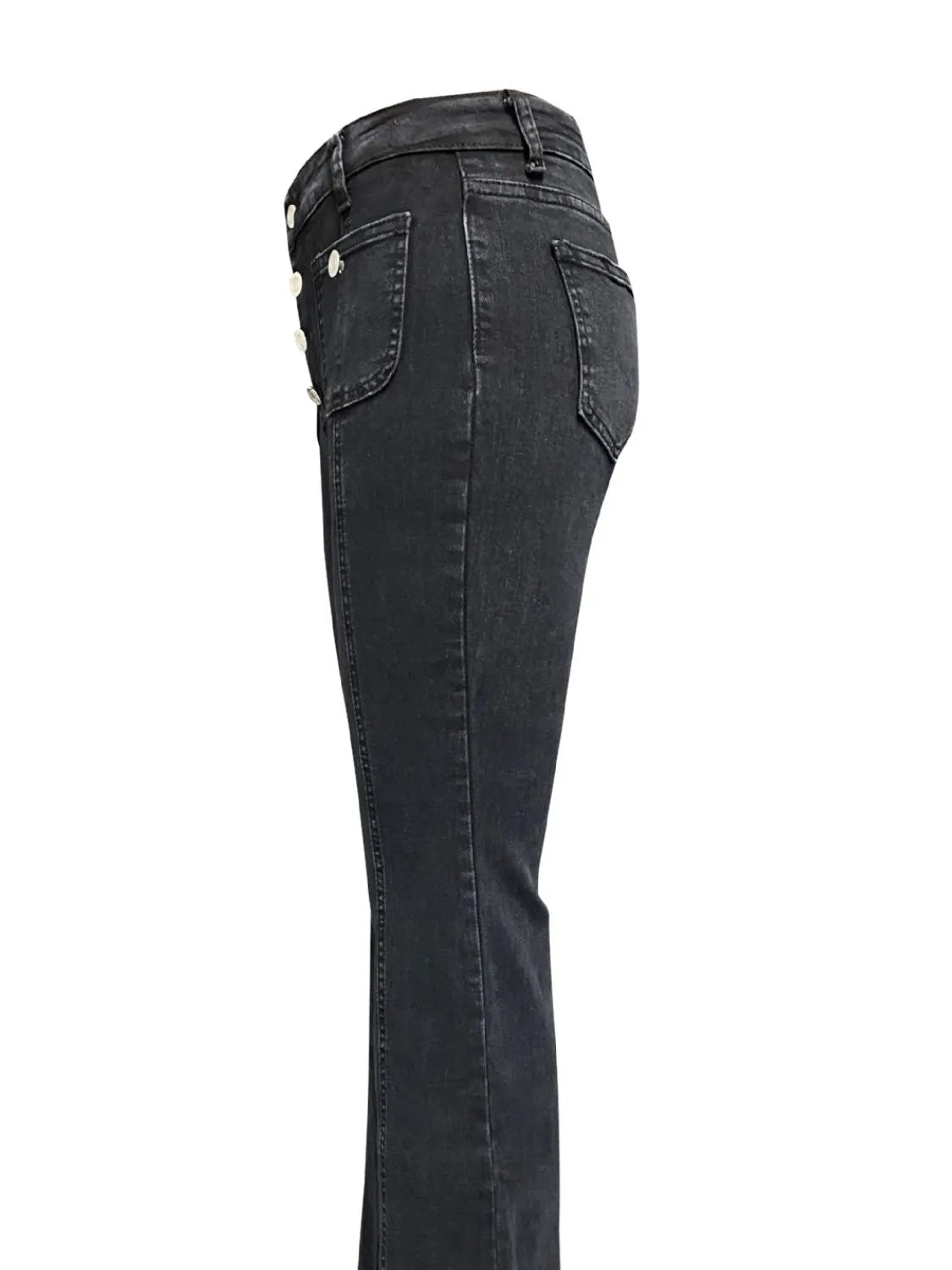 Plush Fashion Shop denim flare jeans with front and back pockets, stylish and comfortable for casual wear.