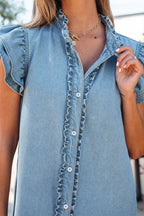 Threaded Pear Sasha short sleeve mini dress with a fitted silhouette, displayed on a hanger with a plain background.