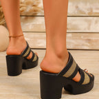 Open toe block heel sandals by Plush Fashion Hub featuring stylish design and neutral color perfect for summer wear.