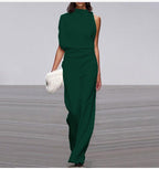 Solid color one-shoulder jumpsuit with a pile collar from Plush Fashion Hub, featuring a sleek and stylish design.