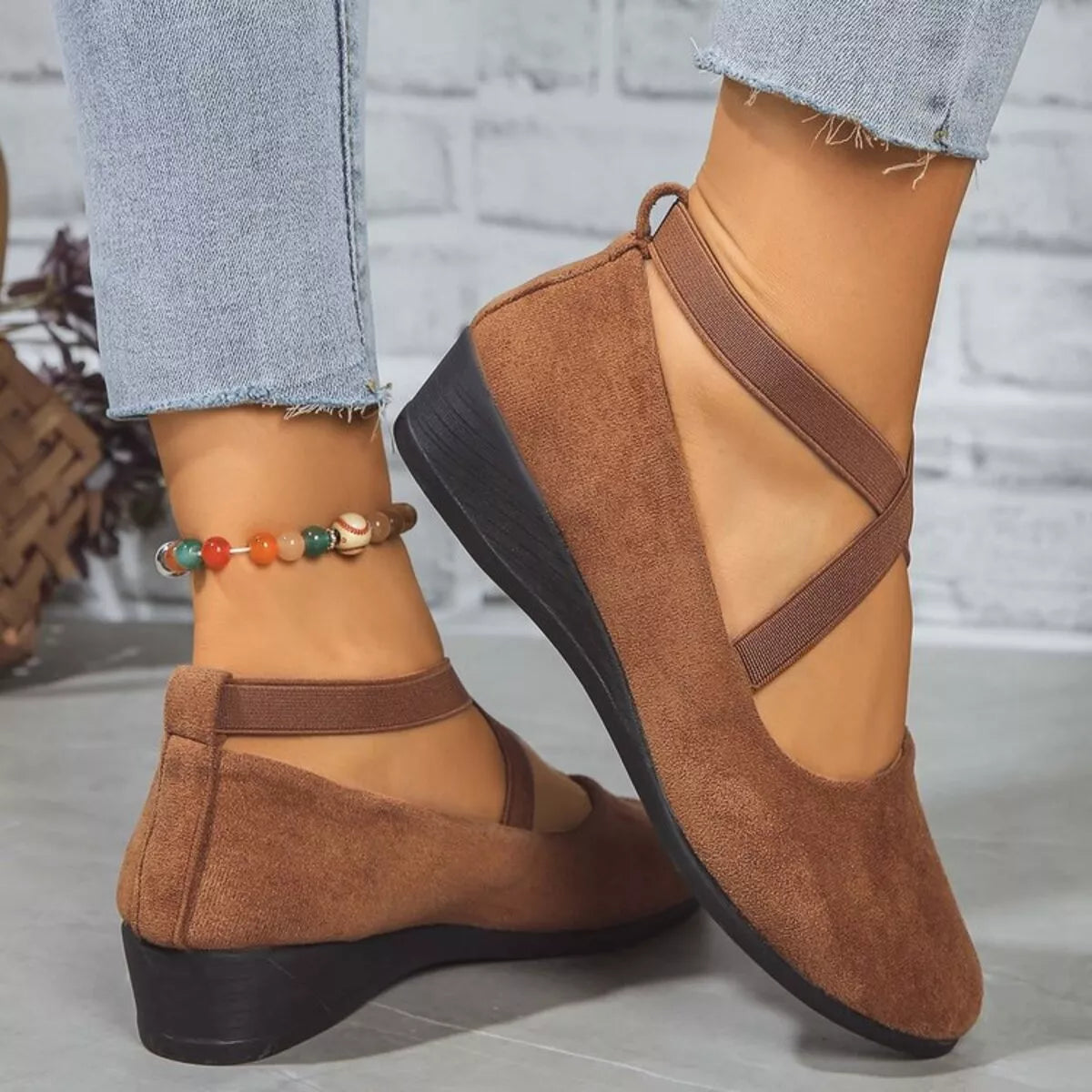 Round toe wedge loafers by Trendsi, stylish footwear with a sleek design and comfortable wedge heel, perfect for casual or dressy outfits.