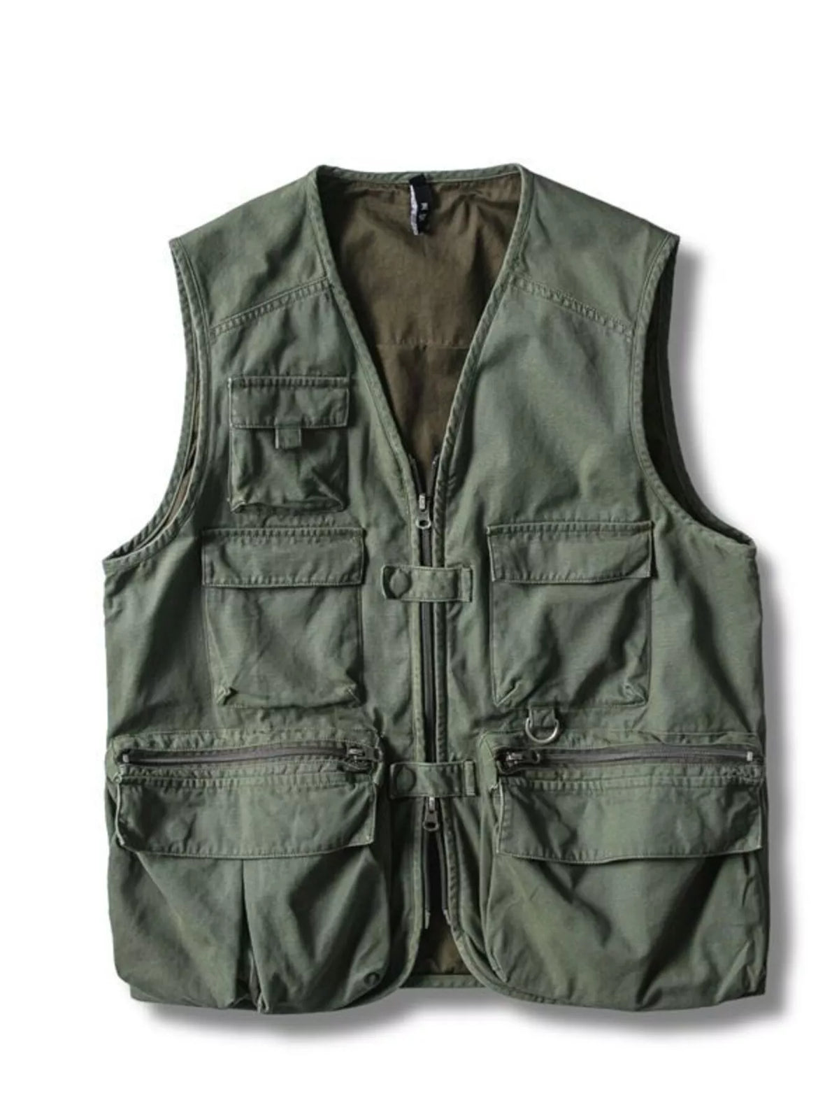 Men's multi-pocket cargo vest by Plush Fashion Hub showing front view with multiple functional pockets and durable fabric.