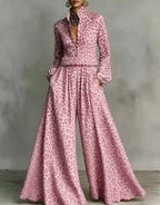 Leopard print wide-leg pants set for women by Plush Fashion Hub, casual two-piece outfit with relaxed fit and fashionable design.