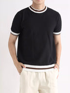 Men's plus size contrast trim shorts sleeve T-shirt from Trendsi, featuring a casual fit with contrasting trim details.