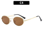 Retro oval dual-beam metal sunglasses with UV protection, featuring a vintage style frame and dark tinted lenses.