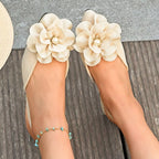 Shopimist Flower Point Toe Flats Sandals with floral design, featuring a sleek pointed toe and comfortable slip-on style.
