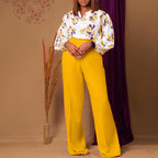 FitiqueFit floral lace-up top and wide-leg pants casualwear set in four colors, available in sizes S to 3XL.